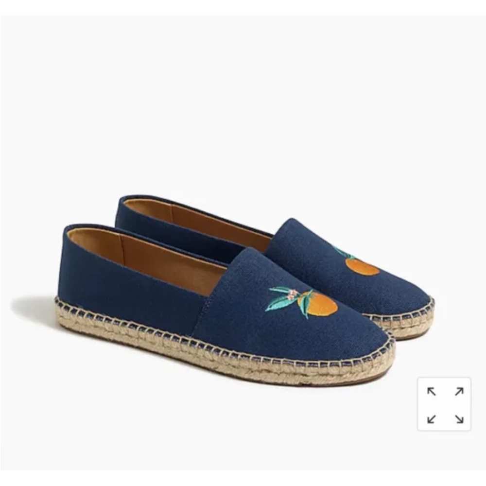 New In Box J Crew Embroidered Oranges espadrilles AX845 $79.50 Sz 8 Navy